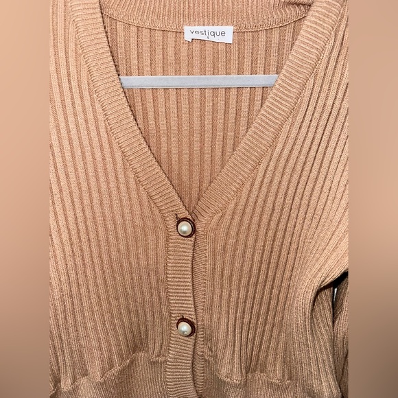 Tan Pearl Button Rib-Knit Cardigan - Picture 9 of 10